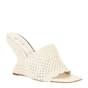NEW Gianni Bini Regina Crochet Square Toe Wedge Slides in Natural